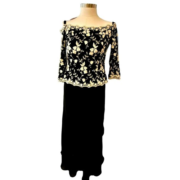 Davids Bridal Dress Black and White Floral Formal Long Mother Prom Size 6 JJ1677 - Picture 1 of 16